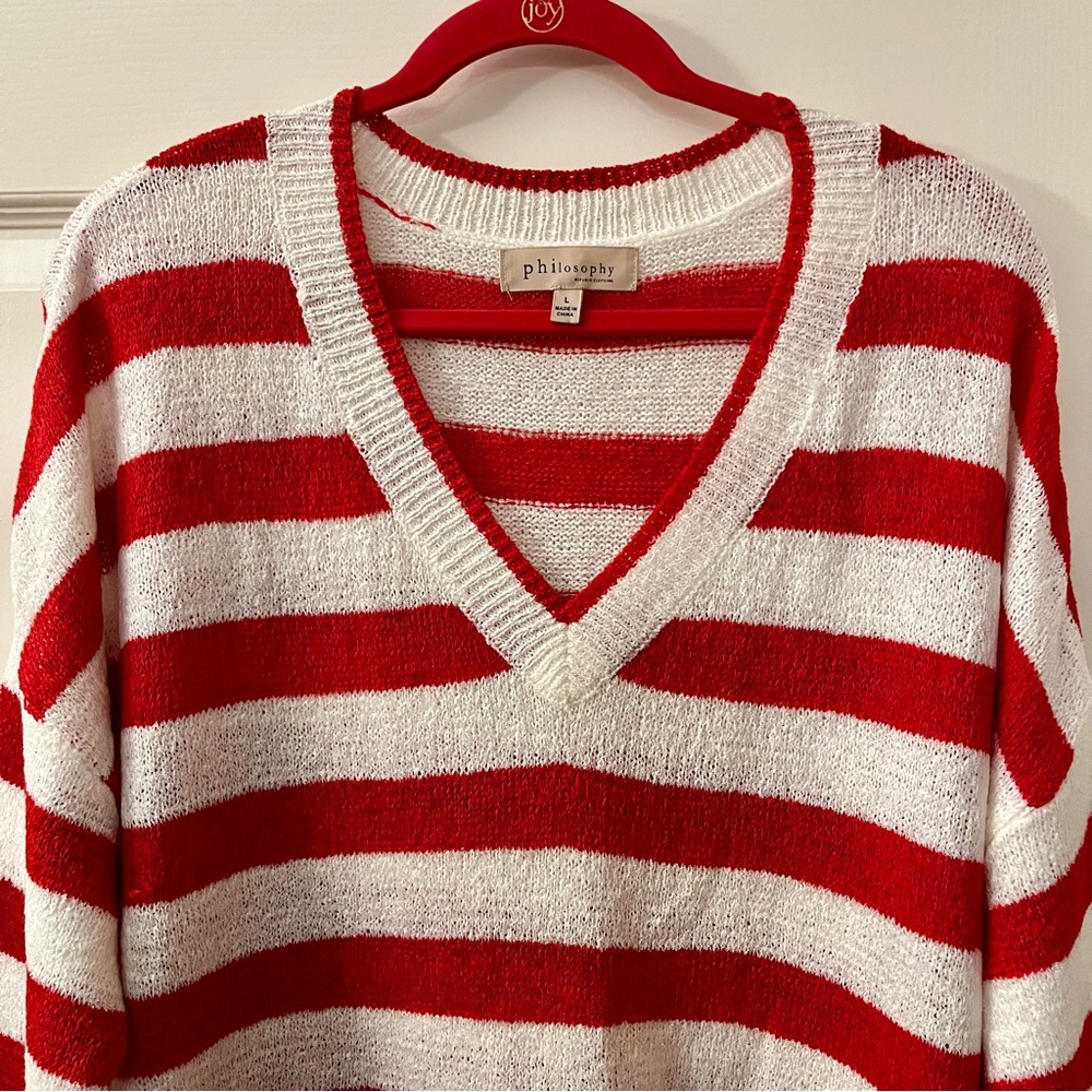 Philosophy Red and White V-Neck Sweater